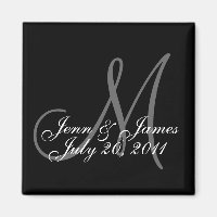 Bröllop Bride Groom Date Monogram Black Magnet