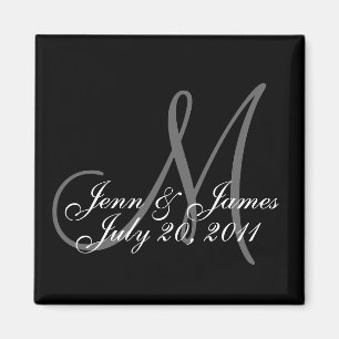 Bröllop Bride Groom Date Monogram Black Magnet