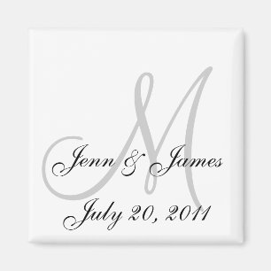 Bröllop Bride Groom Date Monogram Black White Magnet