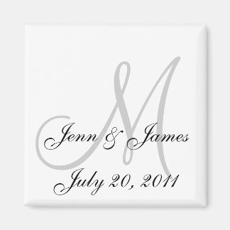 Bröllop Bride Groom Date Monogram Black White Magnet