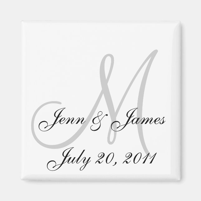 Bröllop Bride Groom Date Monogram Black White Magnet (Framsidan)