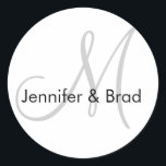 Bröllop Bride Groom Grått Black Monogram Sticker Runt Klistermärke<br><div class="desc">Anpassade med namn,  monogram och 100-tal färg att välja mellan. från Elke Clarke ©2009. Fler utformningar finns tillgängliga på WhiteWhimsicialWeddings.blogspot.com</div>
