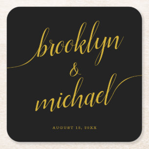 Bröllop Bride & Groom Handskriftlig kalligrafi Underlägg Papper Kvadrat