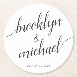 Bröllop Bride & Groom Handskriftlig kalligrafi Underlägg Papper Rund
