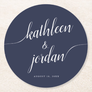 Bröllop Bride & Groom Handskriftlig kalligrafi Underlägg Papper Rund