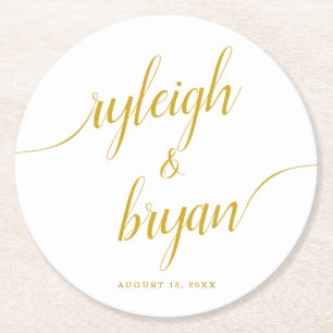Bröllop Bride & Groom Handskriftlig kalligrafi Underlägg Papper Rund