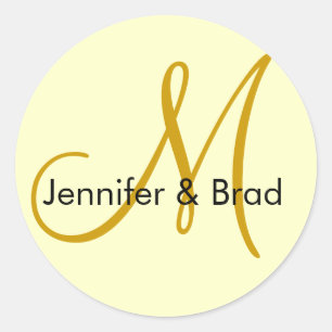 Bröllop Bride Groom Ivory Guld Monogram Sticker Runt Klistermärke