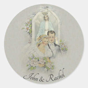 Bröllop Bride Groom Mary Ro Religiösa Runt Klistermärke
