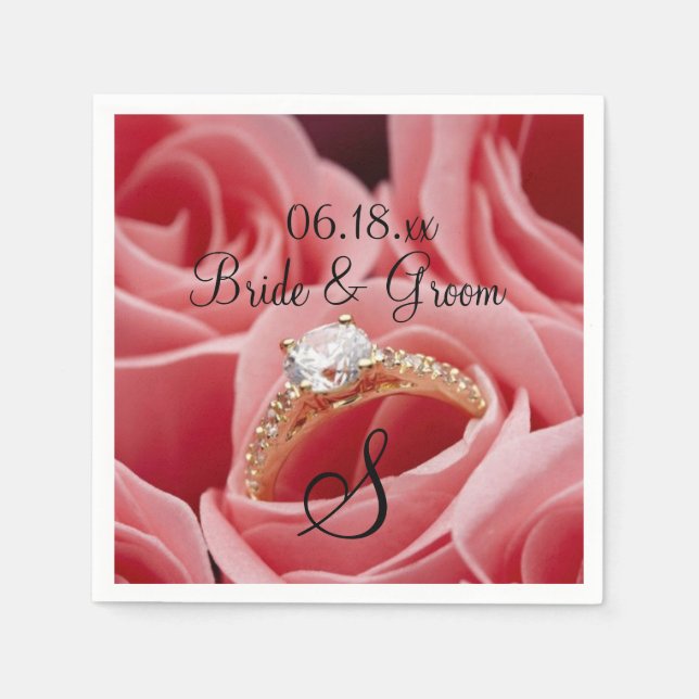 Bröllop Bride Groom Namn Monogram Ro Papper Pappersservett (Framsidan)