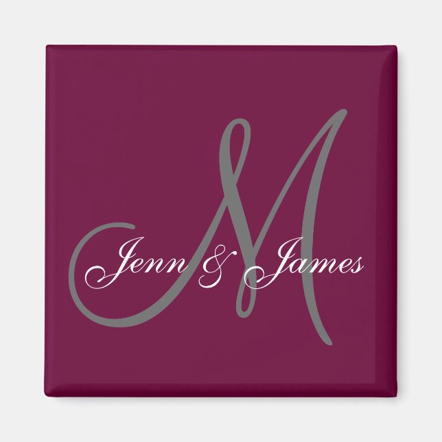 Bröllop Bride Groom Namn Monogram Vin Magnet (Framsidan)