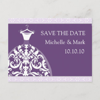 Bröllop Bride Save Date Lila Card Meddelande Vykort