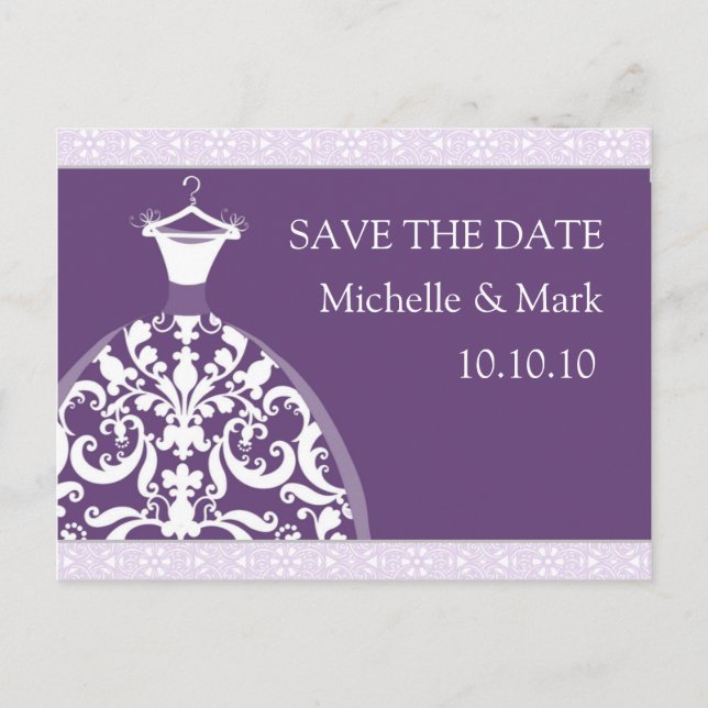 Bröllop Bride Save Date Lila Card Meddelande Vykort (Framsida)