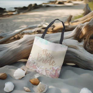 Bröllop Bride Summer Sea Beach Starfish Snäckor Tygkasse