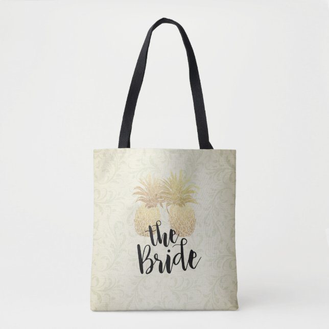 Bröllop Bride Vintage Guld Pineapples Damask Pappe Tygkasse (Framsida)