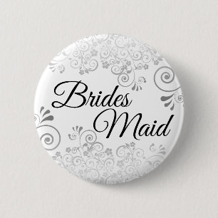 Bröllop Brides Maid Button Silver Lacy Curls Knapp