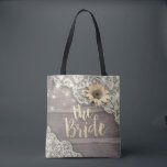 Bröllop Brides Snöre Solros Rustic Wood Ljus Tygkasse<br><div class="desc">Bröllop Brides Tote Bag Templates - Vintage Snöre,  Solros och String Ljus på Rustic Wood Background. En Perfekt för din stora dag! Alla textstorlekar i Stil,  Färg kan anpassas efter dina behov.</div>