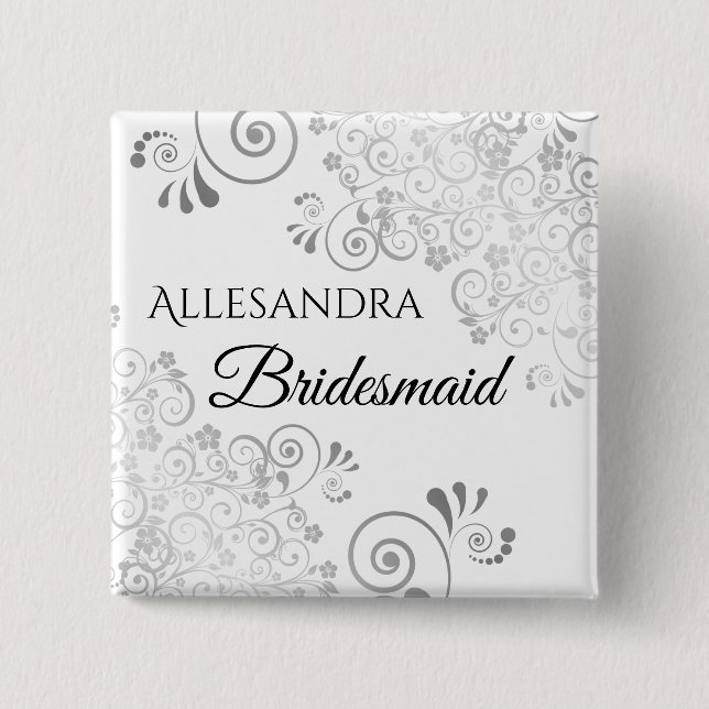 Bröllop Bridesmaid Namn bricka Finare Silver Filig Knapp (Framsida)