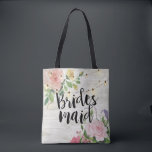 Bröllop Bridesmaid Rustic Wood Flower String Light Tygkasse<br><div class="desc">Bröllop Bridesmaid Tote Bag Templates - Vintage Watercolor Rosa Flowers and Elegant String Ljus on Rustic Light White Tvättar Soft Wood Struktur Background. En Perfekt för din stora dag! Alla textstorlekar i Stil,  Färg kan anpassas efter dina behov.</div>