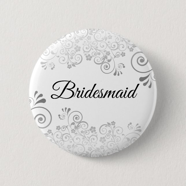 Bröllop Bridesmaid Silver Ornate Curly Filigree Knapp (Framsida)
