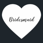 Bröllop Bridesmaid Simple Modern Black White Hjärtformat Klistermärke<br><div class="desc">Ett lätt briljantdekal med coola i svartvitt. Du kan ändra texten och även ändra färg!</div>