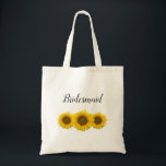 Bröllop Bridesmaid Solros Rustic Blommigt Tygkasse<br><div class="desc">Rustic bröllop brudesmaid to te bag,  with a gult solrodesign. Med tryckbokstäver för svart anpassade läggs det här objektet till en blommigt stil och är en perfekt gåva till medlemmar av brudens sida!</div>