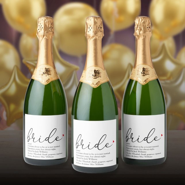 Bröllop Brud Definition Bröllopsfest Bröllop (Script Bride Definition Bridal Shower Wedding Sparkling Wine Label)