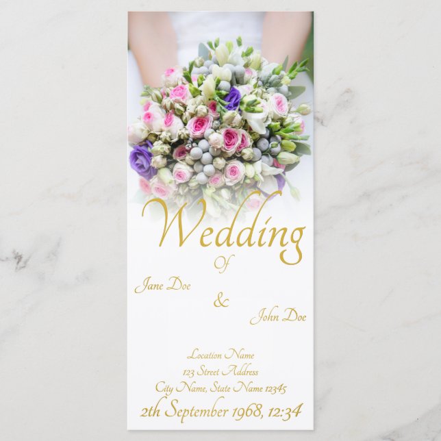 Bröllop - brud med färgämne bröllop bouquet program (Framsida)
