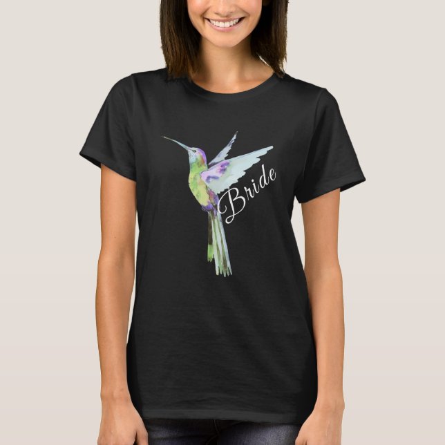 Bröllop Brud Vit Skrift Boho Kolibri  T Shirt (Framsida)