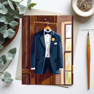 Bröllop Brudgum Tuxedo Vattenfärg Vykort