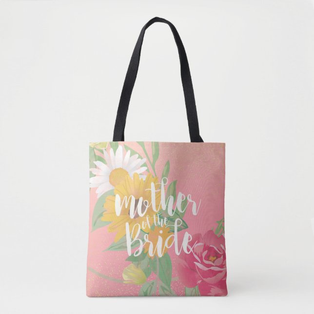 Bröllop Budens mamma Flowers Guld Glitter Tygkasse (Framsida)