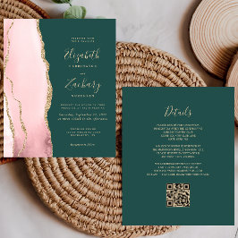Bröllop Budget Blush Guld Agat Grön QR-kod