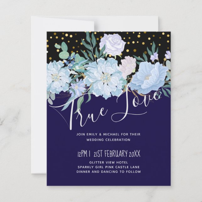 Bröllop budget för marin Aqua Blue Blommigt (Framsida)