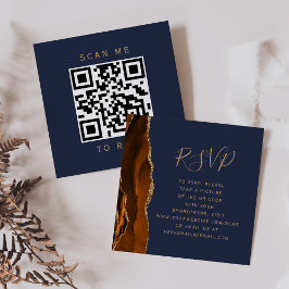 Bröllop Budget Rost Guld Agat Marinblå QR-kod RSVP Tilläggskort