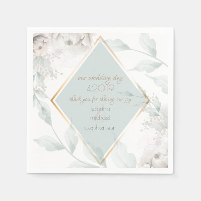 Bröllop Buffet | Elegant Alabaster White Blommigt Pappersservett (Framsidan)