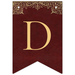 Bröllop Burgunder Guld Namn Vintage Elegant Röd Vimplar