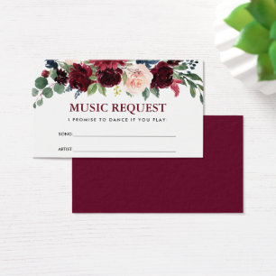 Bröllop Burgundy Blue Blommigt Music Sång begär Visitkort