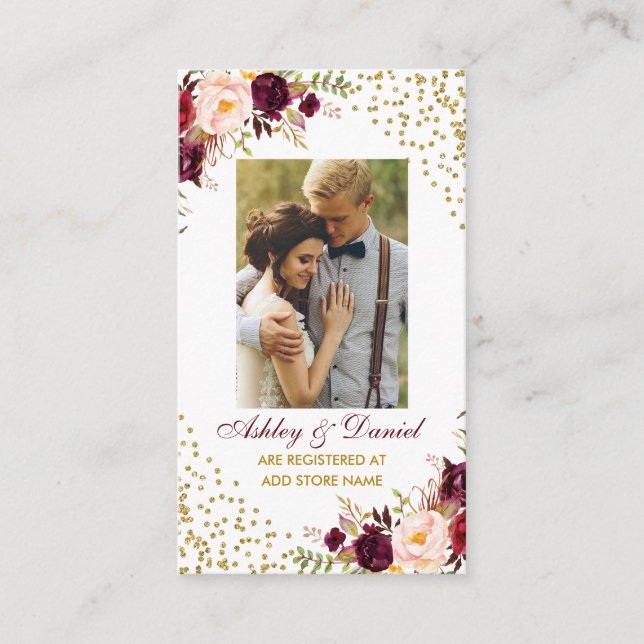 Bröllop Burgundy Photo Registry Infoga kort BG (Framsida)