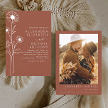 Bröllop Burnt Orange Terracotta Photo Blommigt Inbjudningar<br><div class="desc">Minimalistisk bränd Orange Botanical Blommigt Line Art Terracotta (terra cotta) och Neutralt Brown Earth Tone Boho Bohemian Sketch Bröllop Autumn (Fall),  Vinter,  Vår eller Sommar med inbjudningar till foto eller Bild - innehåller vacker och elegant manustypografi för den speciella Bröllopsdagen firande.</div>