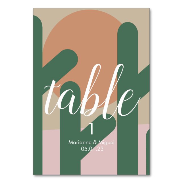 Bröllop Cactus Sol Seating Bordsnummer (Framsidan)