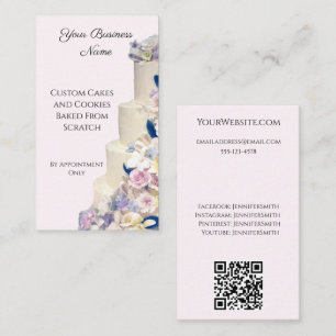 Bröllop Cake Bakery Elegant Rosa Anpassningsbar QR Visitkort
