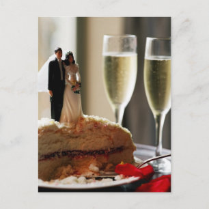 Bröllop Cake Champagne Vykort