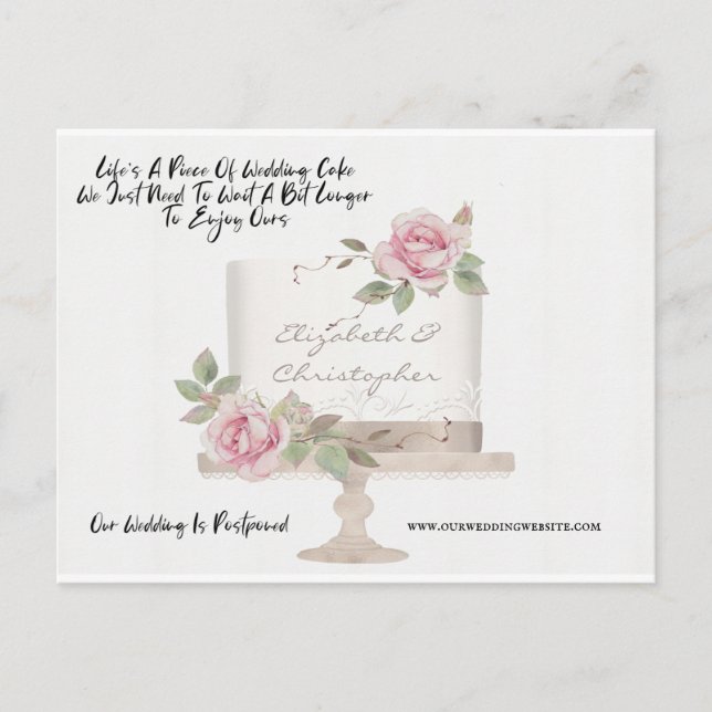 Bröllop Cake Funny ändring av uppskjutet datum Vykort (Framsida)