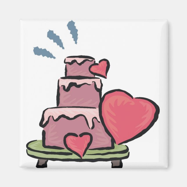 Bröllop Cake Hearts Magnet (Framsidan)