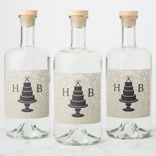 Bröllop Cake Monogram Spritflaskor Etikett (Flaskor)