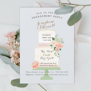 Bröllop Cake Namn Watercolor Blommigt Förlovning Inbjudningar