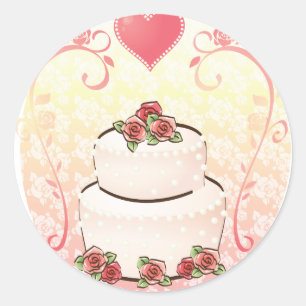 Bröllop Cake Runt Klistermärke