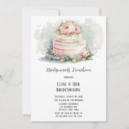 Bröllop Cake with Peony Flowers Bridesmaids Lunch Inbjudningar