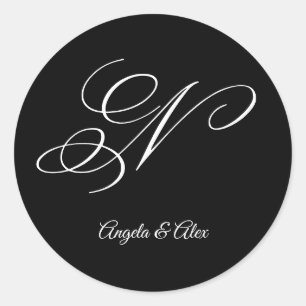 Bröllop Calligrafi Finare Brev N Monogram Runt Klistermärke