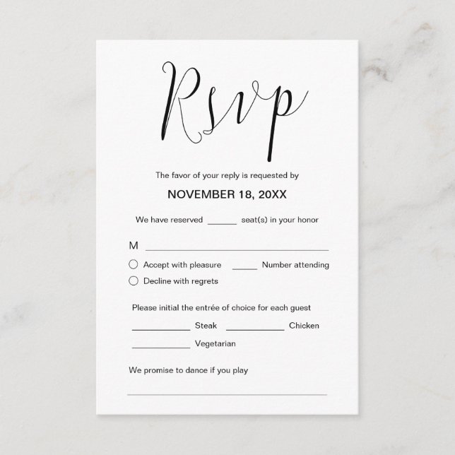 Bröllop Calligraphy, Black script, Middag OSA Tilläggskort (Framsida)