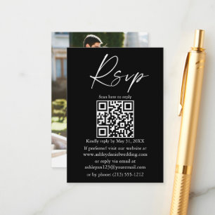 Bröllop Calligraphy Bläck Script QR Black OSA Tilläggskort